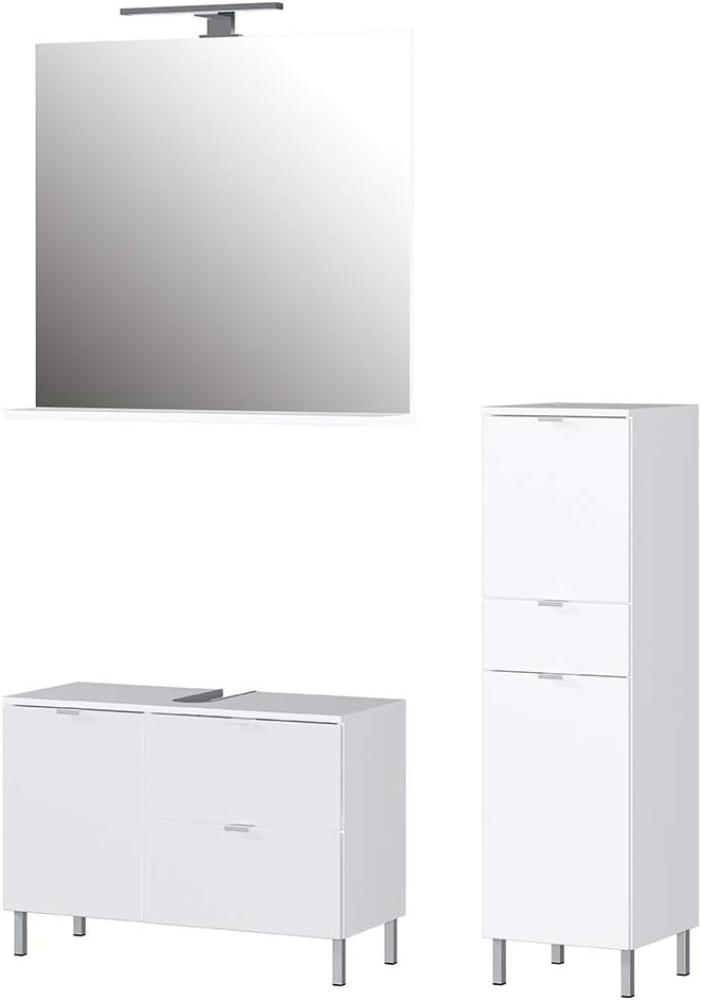 Germania Badezimmer-Set 8338-84 GW-Mauresa, bestehend aus Waschbeckenunterschrank, Spiegel und Schrank, im Dekor Weiß Bild 1