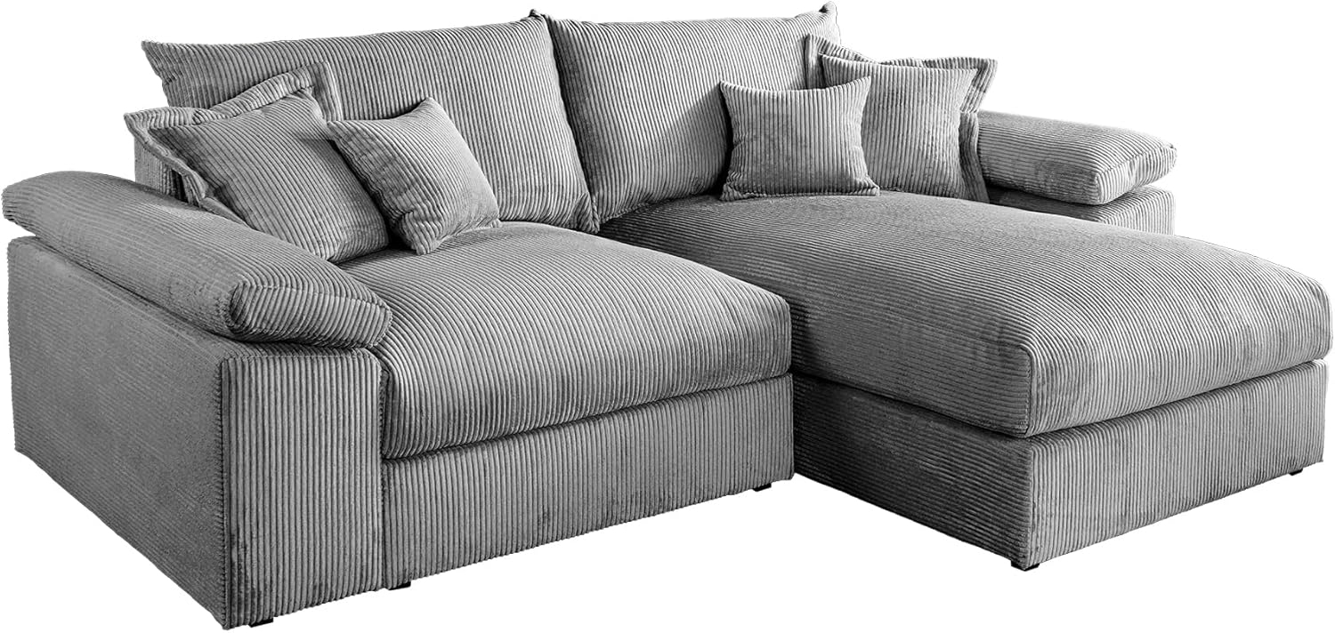 riess-ambiente Ecksofa ATMOSPHERE XL 245cm anthrazit Cord - 3-Sitzer mit Federkern & Kissen, Einzelartikel 1 Teile, Ottomane wählbar (rechts/links) · Rücken echt bezogen · modern Bild 1