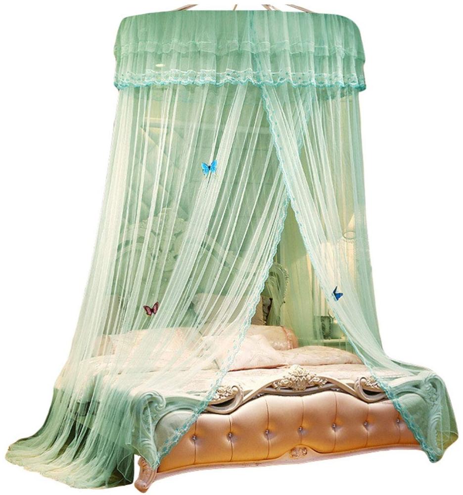 Kaiyei Moskitonetz Universal Himmelbett für Doppel, Einzel, Kinderbetten, Prinzessin Betthimmel Rund mit Klebehaken Schlafzimmer Schmetterling Dekoration Romantisch Palast Grün 200cm ×220cm Bild 1