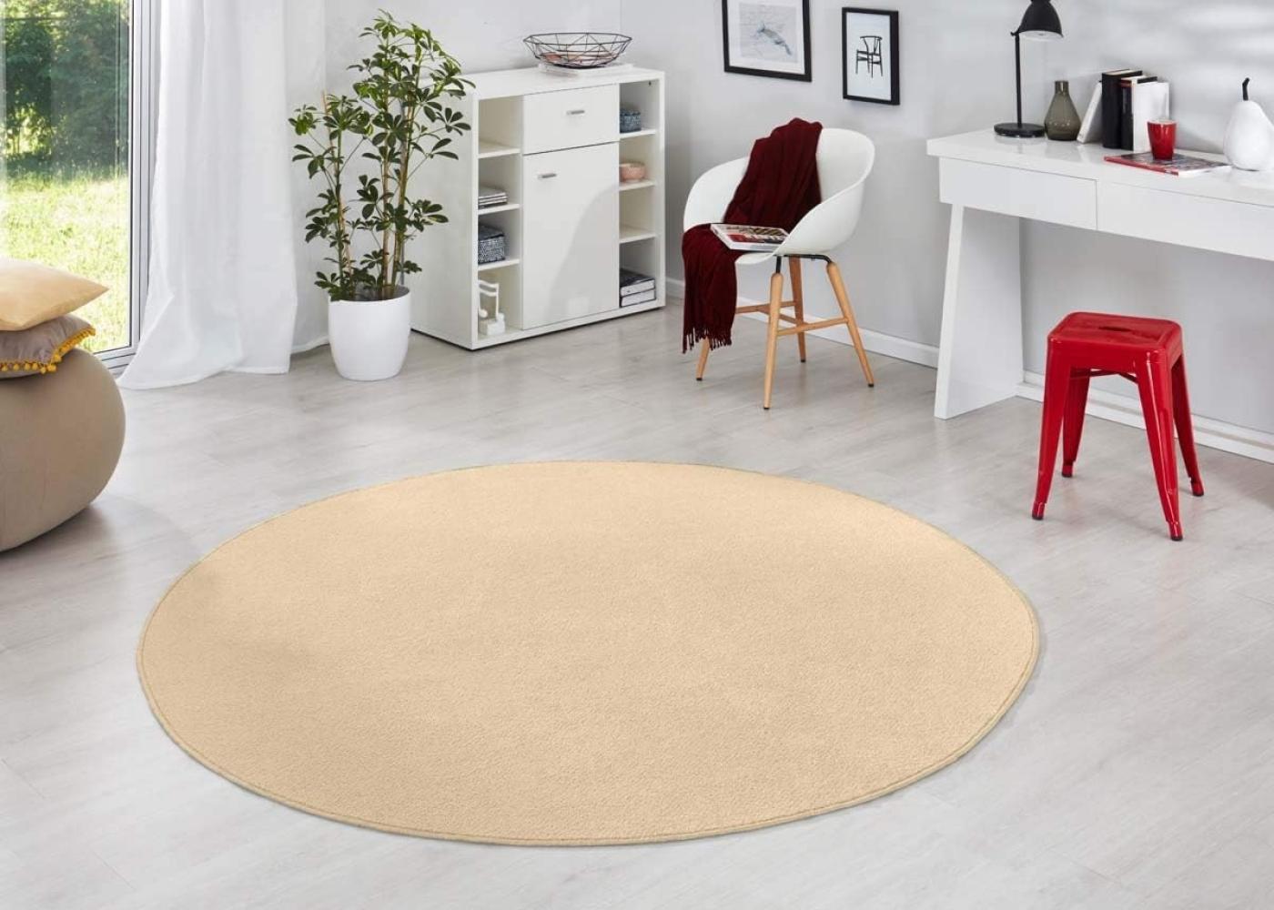 Runder Kurzflor Teppich Uni Fancy rund - beige - 200 cm Durchmesser Bild 1