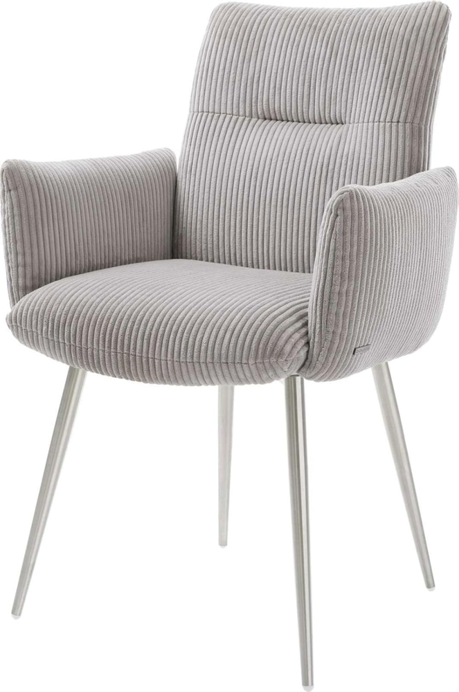 Esszimmerstuhl Jova-Flex mit Armlehnen Cord Silbergrau 4-Fuß konisch Edelstahl Taschenfederkern Bild 1