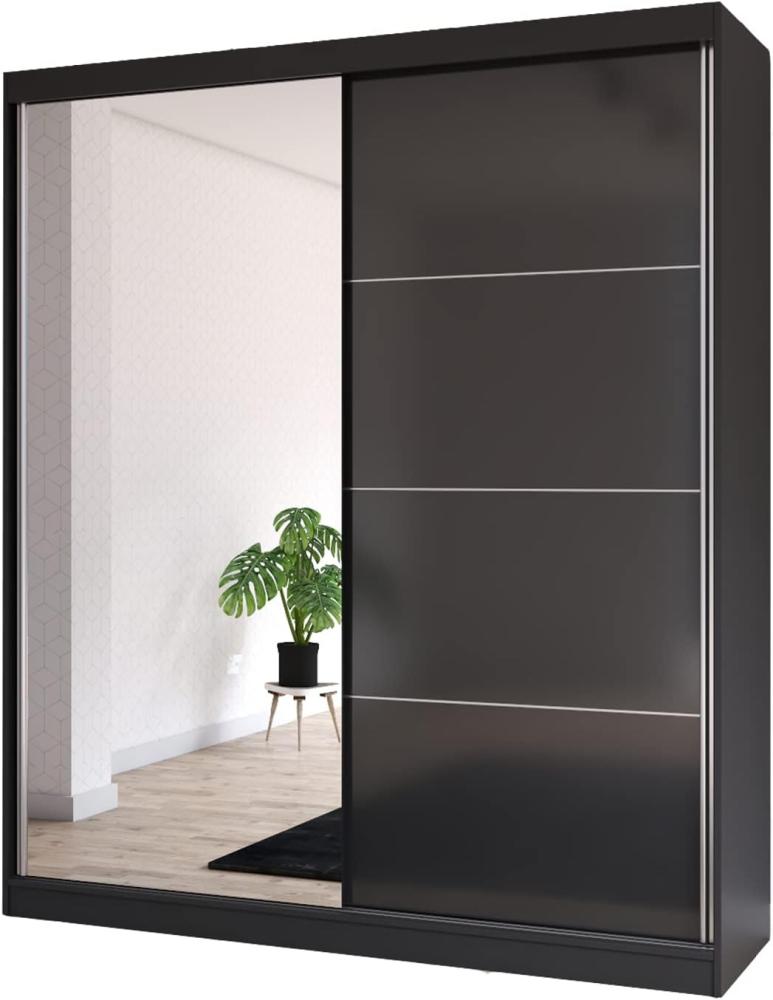 Fabryka Mebli Idźczak Schiebetürenschrank, eleganter Kleiderschrank Schrank Garderobe Spiegel Multi 31-180 cm, Schlafzimmer- Wohnzimmerschrank Schiebetüren Modern Design (Schwarz/Schwarz) Bild 1