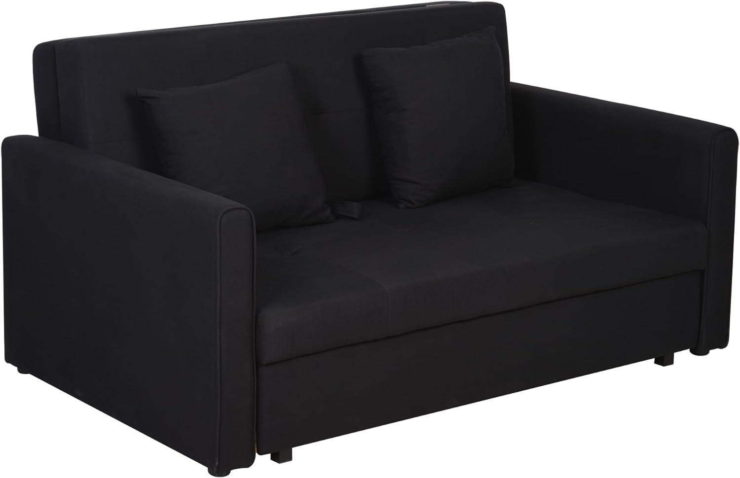 HOMCOM Schlafsofa 2-Sitzer Sofa mit Bettfunktion, Polstersofa mit Stauraum, Rückenkissen, Schlafcouch für Wohnzimmer, Polycotton, Holz, Kohlegrau, 152 x 101 x 81cm Bild 1