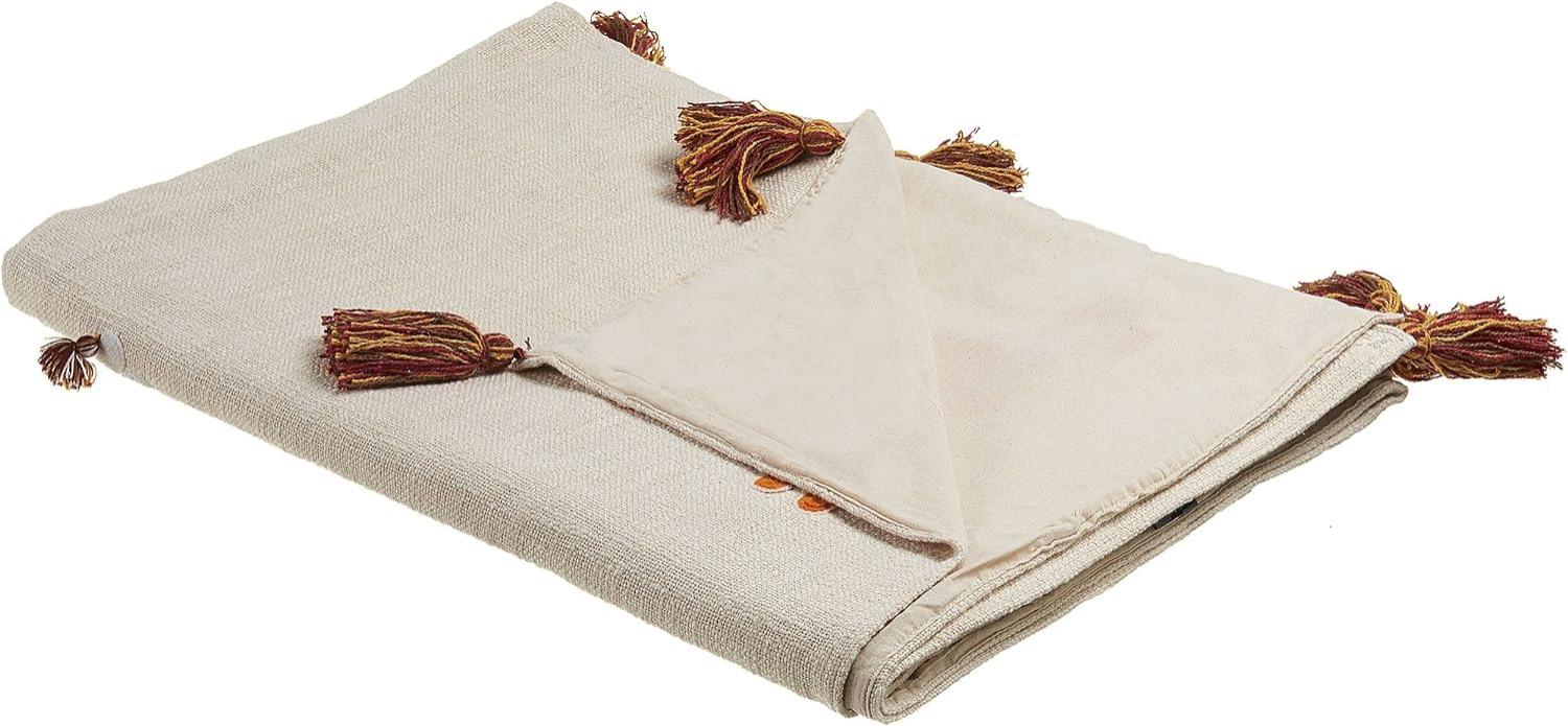 Kuscheldecke KHANDWA Baumwolle 130 x 180 cm Beige Bild 1