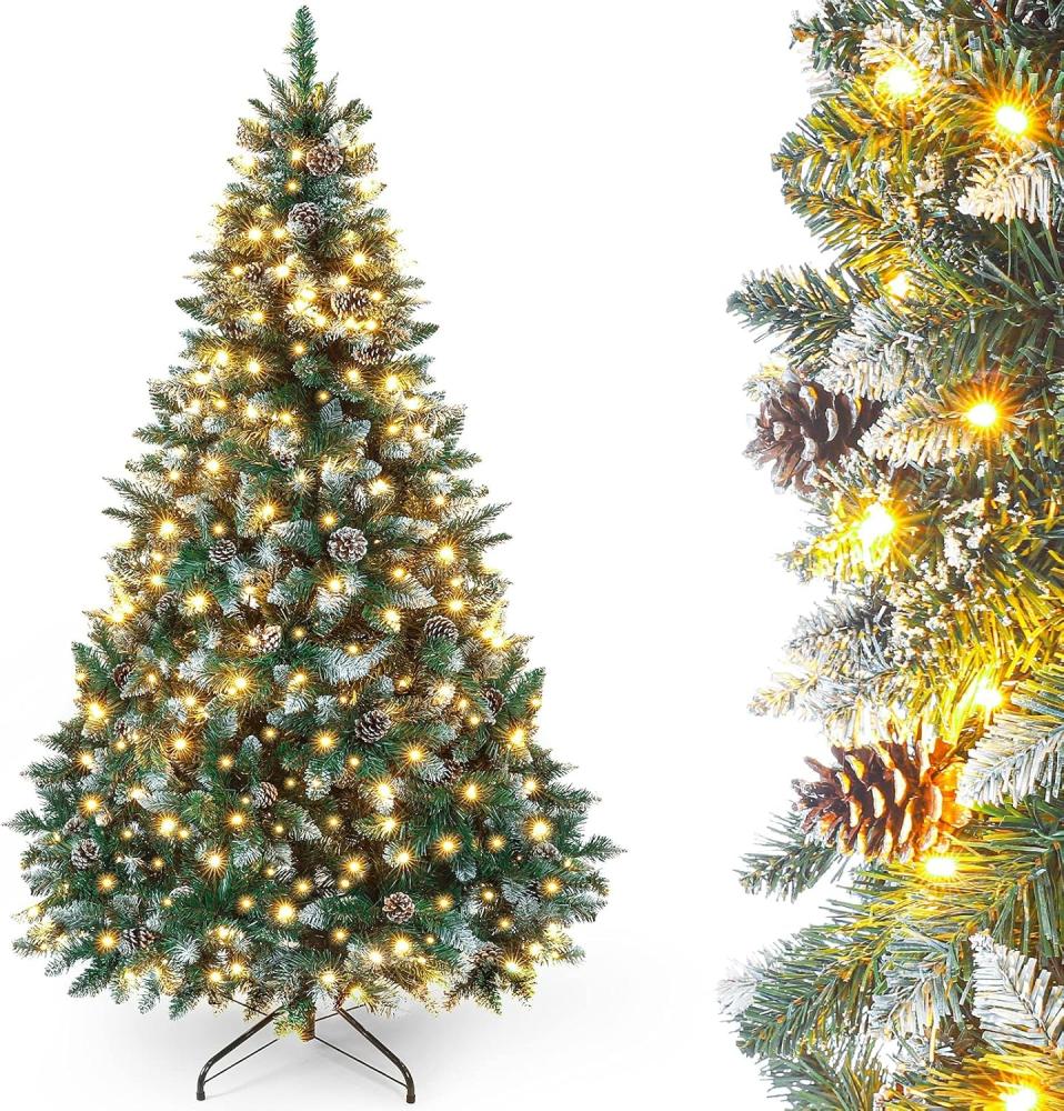 Yorbay Künstlicher Weihnachtsbaum Künstlicher Tannenbaum mit LED Beleuchtung, Schnee, Kiefernzapfen, 150 / 180 / 210 cm auswählbar, mit Ständer, Weihnachtsbaum Christbaum für Weihnachten-Dekoration Bild 1