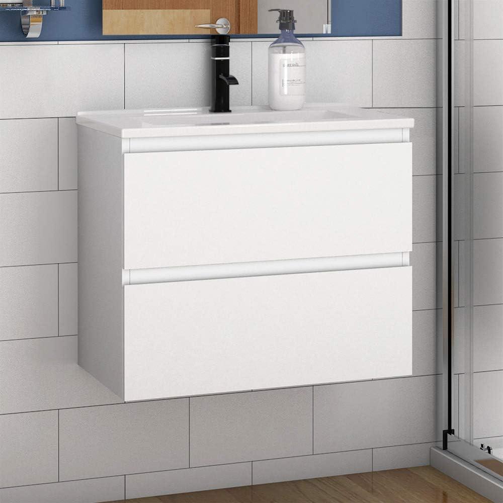 Waschtisch mit Unterschrank 60 cm Badmöbel Set mit Waschbecken Keramik dünn Gäste WC Weiß Matt Bild 1