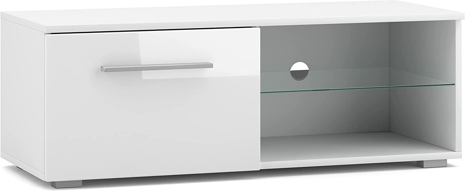 Domando Lowboard Rossano M1 Modern für Wohnzimmer Breite 100cm, Push-to-open-System, Weiß Matt und Weiß Hochglanz Bild 1