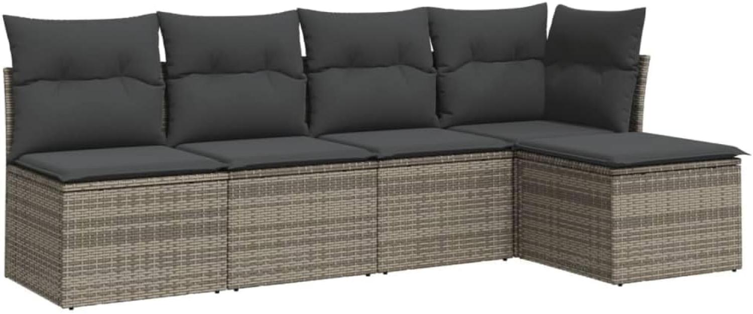 vidaXL 5-tlg. Garten-Sofagarnitur mit Kissen Grau Poly Rattan 3217520 Bild 1