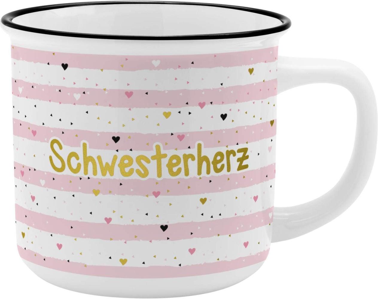 GRUSS & CO Becher Motiv "Schwesterherz" | New Bone China Porzellan, Emaille-Optik, 35 cl | Geschenk Schwester | 46978 Bild 1