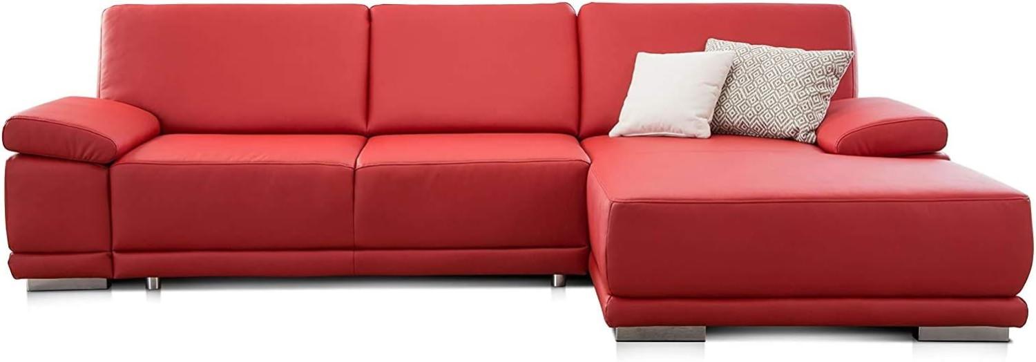 CAVADORE Ecksofa Corianne mit Schlaffunktion / Bettsofa in L-Form im modernen Design, inkl. Armteilverstellung und Longchair / 282 x 80 x 162 / Kunstleder, rot Bild 1