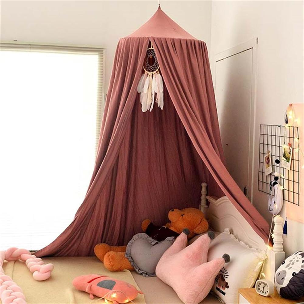 Betthimmel Babybett, Kinder Moskitonetz Spitze Baldachin, Mädchen Prinzessin Baumwolle Bettvorhang für Spiel Lesen Schlafzimmer Ankleidezimmer (Rosa) Bild 1