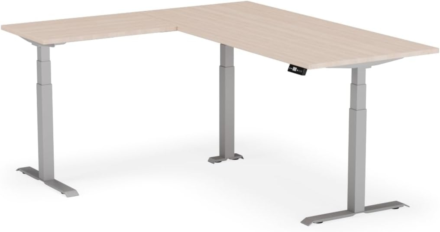 elektrisch höhenverstellbarer Schreibtisch L-SHAPE 200 x 170 x 60 - 90 cm - Gestell Grau, Platte Eiche Bild 1