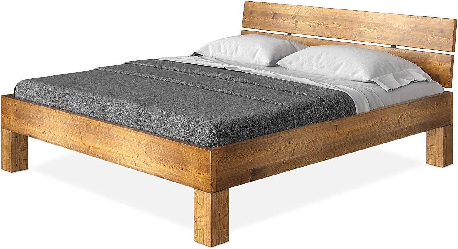 Möbel-Eins CURBY 4-Fuß-Bett mit Kopfteil, Material Massivholz, rustikale Altholzoptik, Fichte vintage 140x220 cm Standardhöhe Bild 1