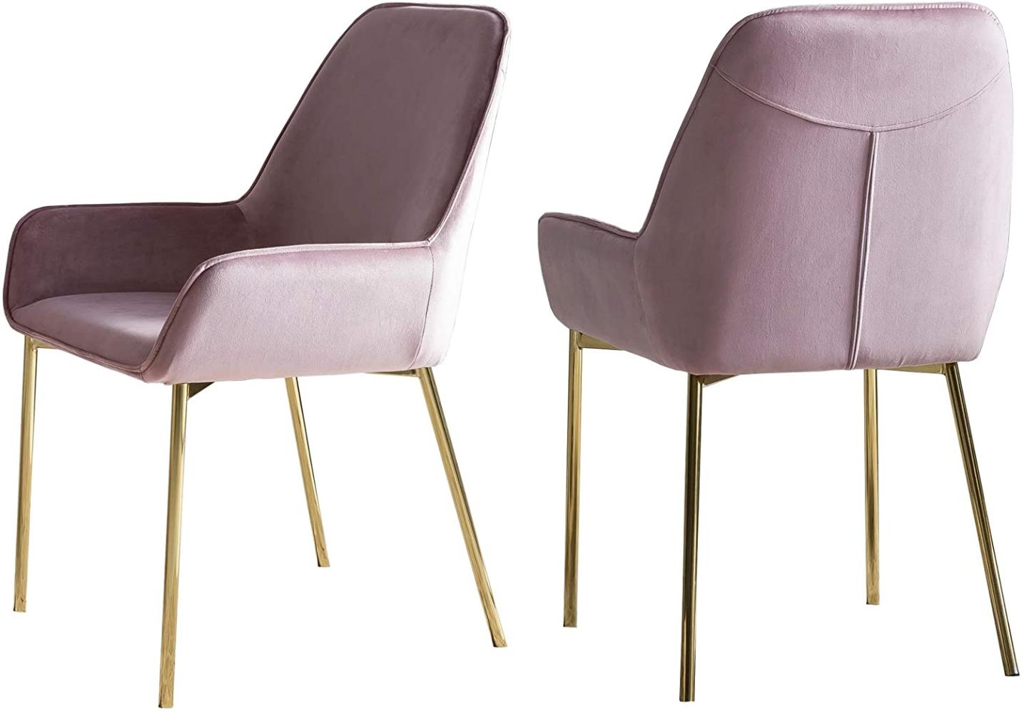 SalesFever Stuhl Esszimmerstuhl 2er Set Samt Metall rose Bild 1