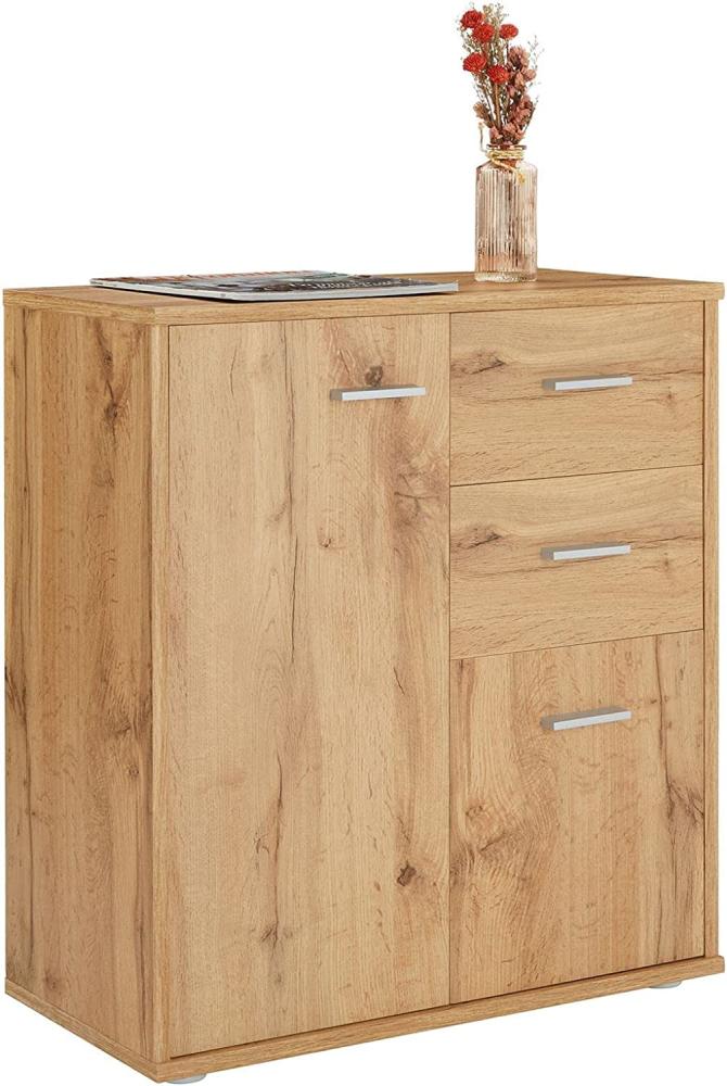 CARO-Möbel Kommode Locarno mit 2 Türen und Schubladen, modernes Highboard Bürokommode in Wotan Eiche Bild 1