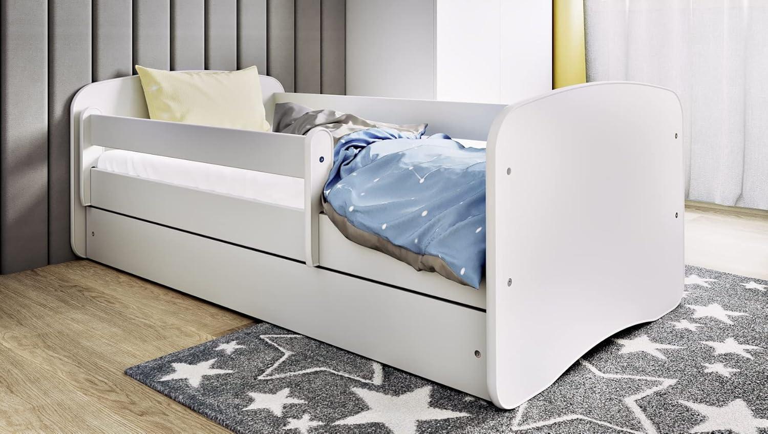 Kinderbett 160x80 mit Rausfallschutz, Lattenrost & Schublade in weiß 80 x 160 Mädchen Jungen Bett Skandi Bild 1