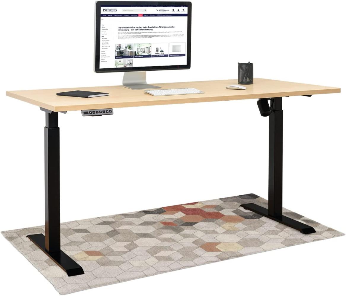 KRIEG HighDesk SMART Höhenverstellbarer Schreibtisch (Schwarz + Ahorn I 160 x 80 cm) - Elektrischer Sitz- & Stehtisch mit Tischplatte - Stehschreibtisch Elektrisch Höhenverstellbar Bild 1