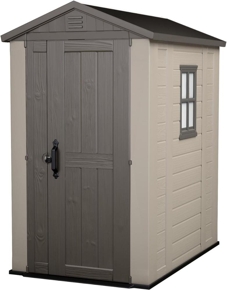 Keter Gerätehaus Factor 4x6, Beige, 4. 0m³ Rauminhalt, Außenmaße (B/T/H):129. 5 x 182 x 216. 5 cm, wetterfest, wasserdicht, UV-beständig, Outdoor Bild 1