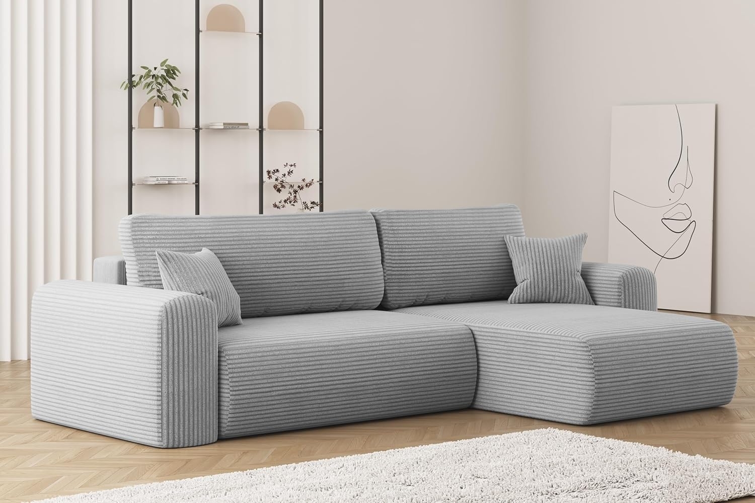 Kaiser Möbel Ottomane Ecksofa mit Schlaffunktion und Stauraum für Bettzeug, Capri Stoff Poso Bild 1