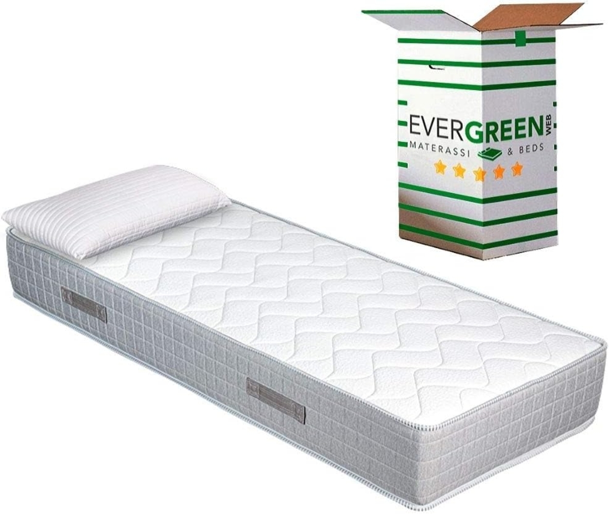 EVERGREENWEB Orthopädische Matratze 90x190 cm aus Waterfoam, 25 cm Hoch + 1 Kissen aus Memory Foam Flocken KOSTENLOS, Ergonomisch, Atmungsaktiv Weiß Bezug, Hypoallergen, Antimilbe | Big Fashion Bild 1