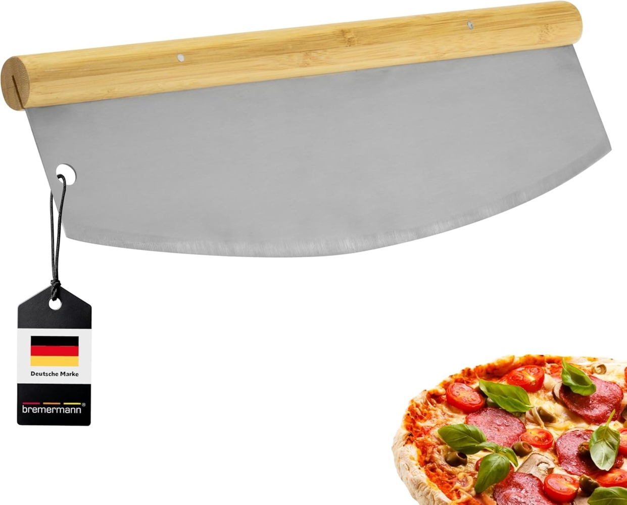 bremermann Pizzaschneider Pizzaschneider, Wiegemesser mit Holzgriff, Pizzamesser Bild 1