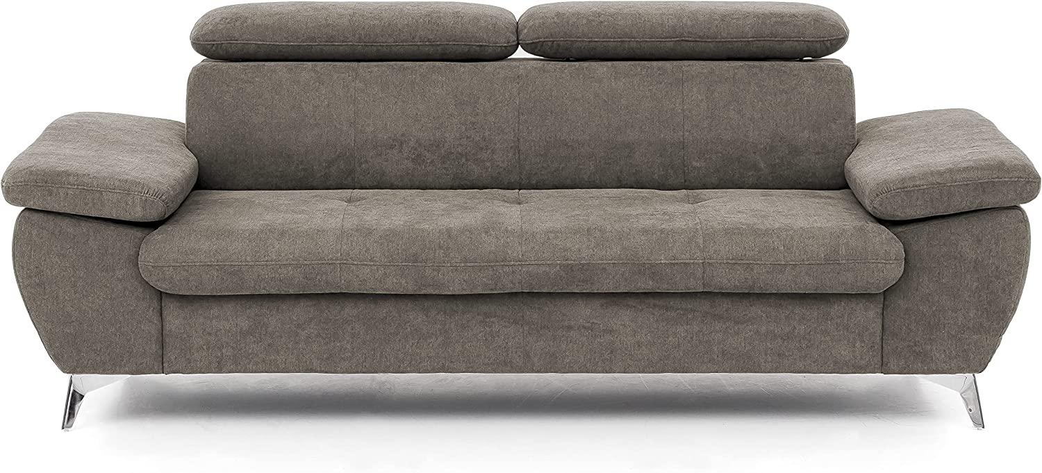 Mivano 3er-Sofa Gisele / Sofagarnitur mit Kopfteilverstellung und Armteilfunktion / 217 x 83 x 100 / Velours, Beige Bild 1