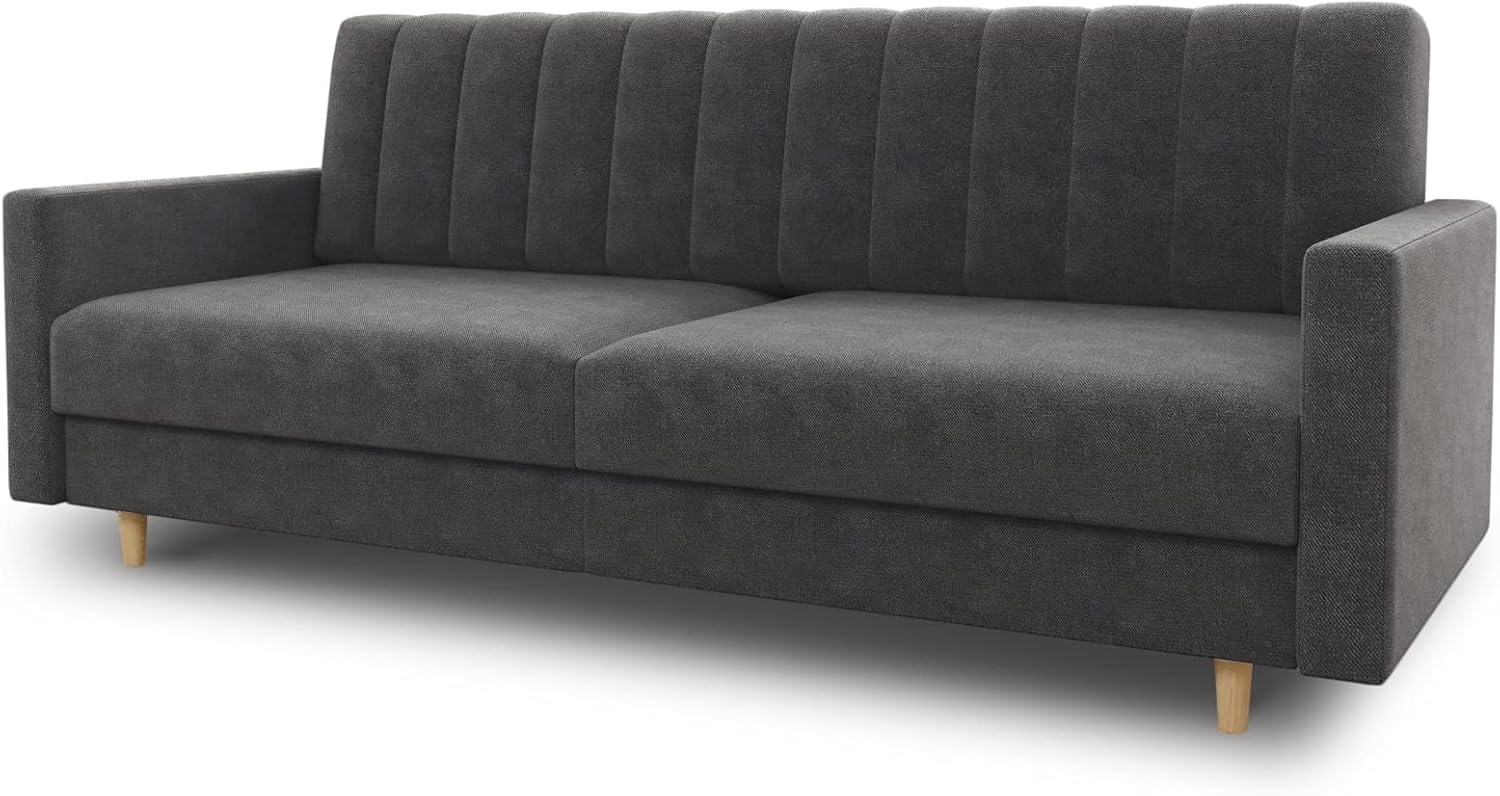 Schlafsofa Sara - Sofa mit Bettkasten und Schlaffunktion, Bettsofa, Schlafcouch mit Holzfüße, Velours (Dunkelgrau (Kronos 22)) Bild 1