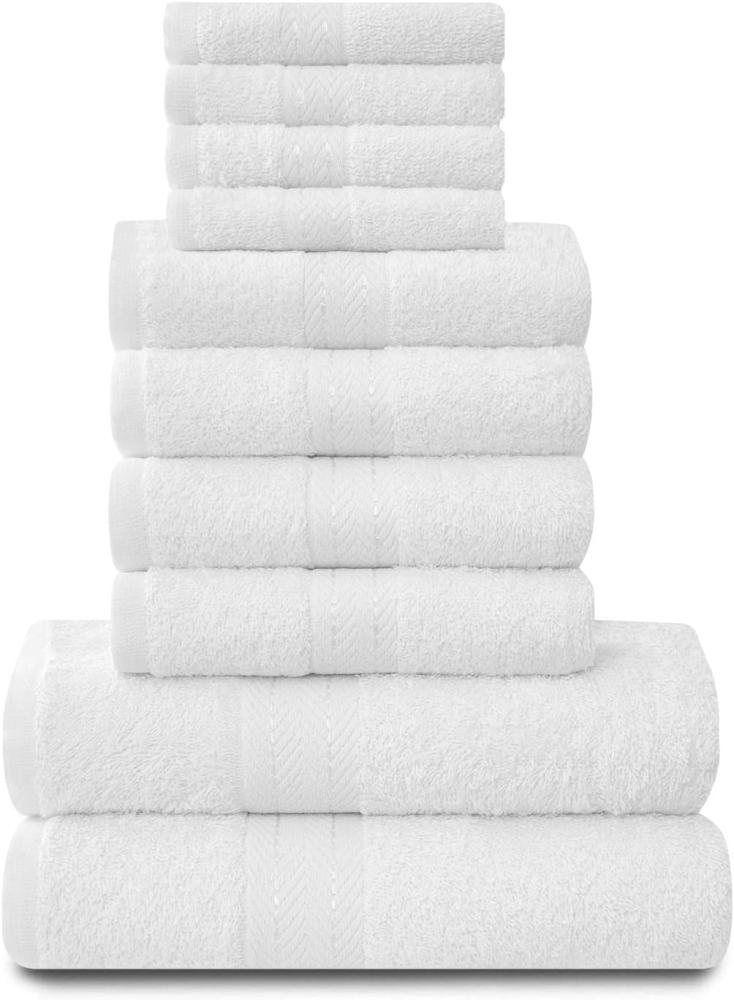 Lions Familien-Handtücher, 10-teiliges-Set, 100 % ägyptische Baumwolle, 4 x Gesicht, 4 x Hand, 2 x Badetuch, Premium Qualität, hoch wasserabsorbierendes Badzubehör, maschinenwaschbar, weiß, 544777 Bild 1