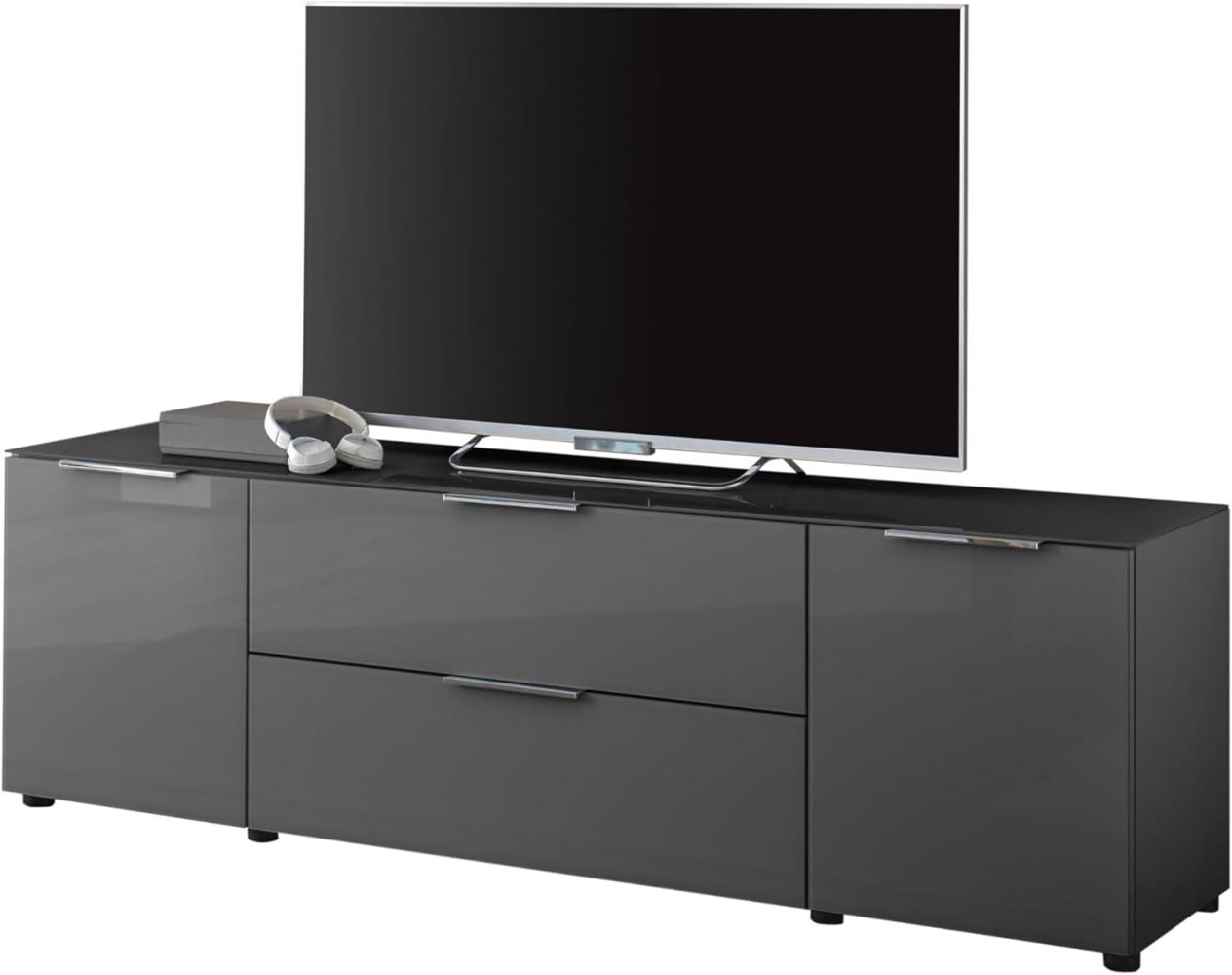 Stella Trading TV-Lowboard Santorin in Anthrazit, TV - TV Schrank für TV bis 65 Zoll mit viel Stauraum für Ihr Wohnzimmer - 180 x 55 x 40 cm (B/H/T) Bild 1