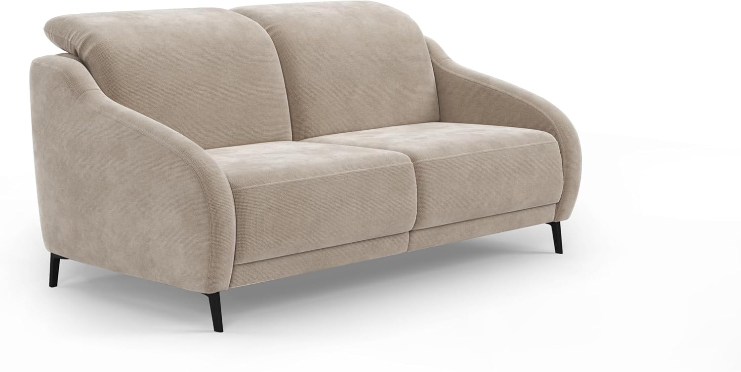 CAVADORE 3er-Sofa Blue, 3-Sitzer Couch im modernen Design mit motorischer TV-Funktion inkl. klapptisch, USB-Anschluss, Kopfteilverstellung, mattschwarzen Metallfüßen, Flachgewebe, Beige Bild 1