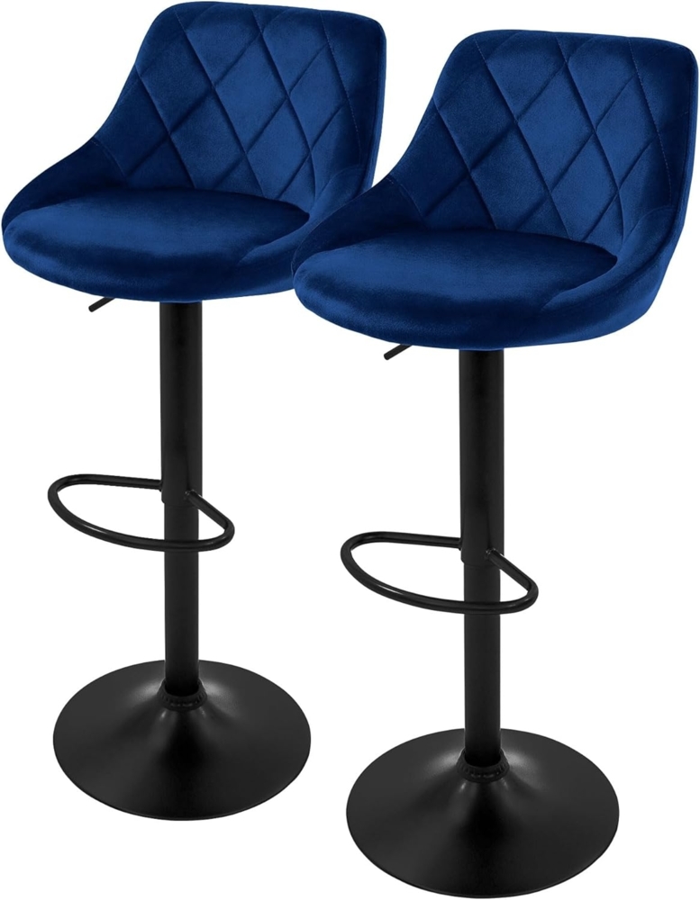 ML-DESIGN Barhocker Gepolsterter Barstuhl mit Rückenlehne und Fußstütze, 360° drehbar (2 St), Drestuhl höhenverstellbar 62-82 cm, Blau, Bezug aus Samt Bild 1