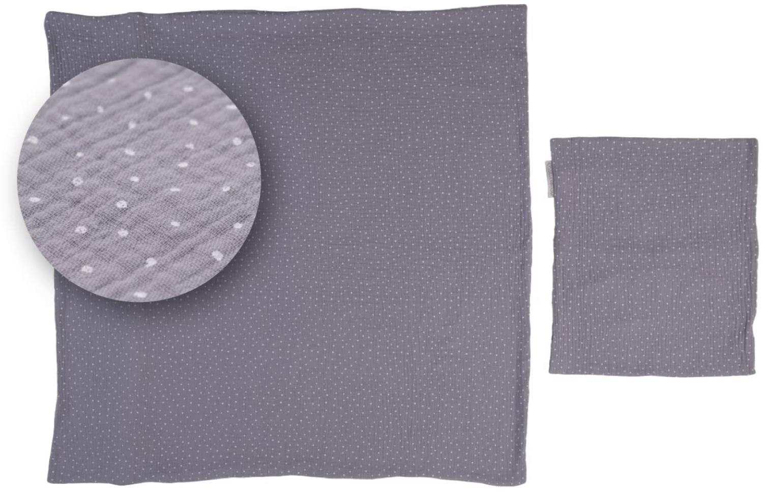 ULLENBOOM ® Babybettwäsche 80x80 cm Musselin Grau - 2 Teile (komplett): Baby Bettwäsche 80x80 cm & Kissenbezug 35x40 cm, Baby Bettset für das Babybett aus 100% Baumwolle Bild 1