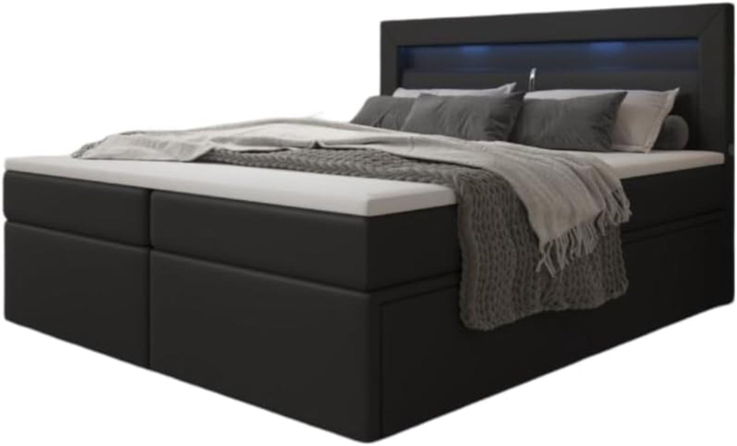 Boxspringbett Rinori mit LED, USB und Stauraum 200x200 Schwarz H2 Bild 1