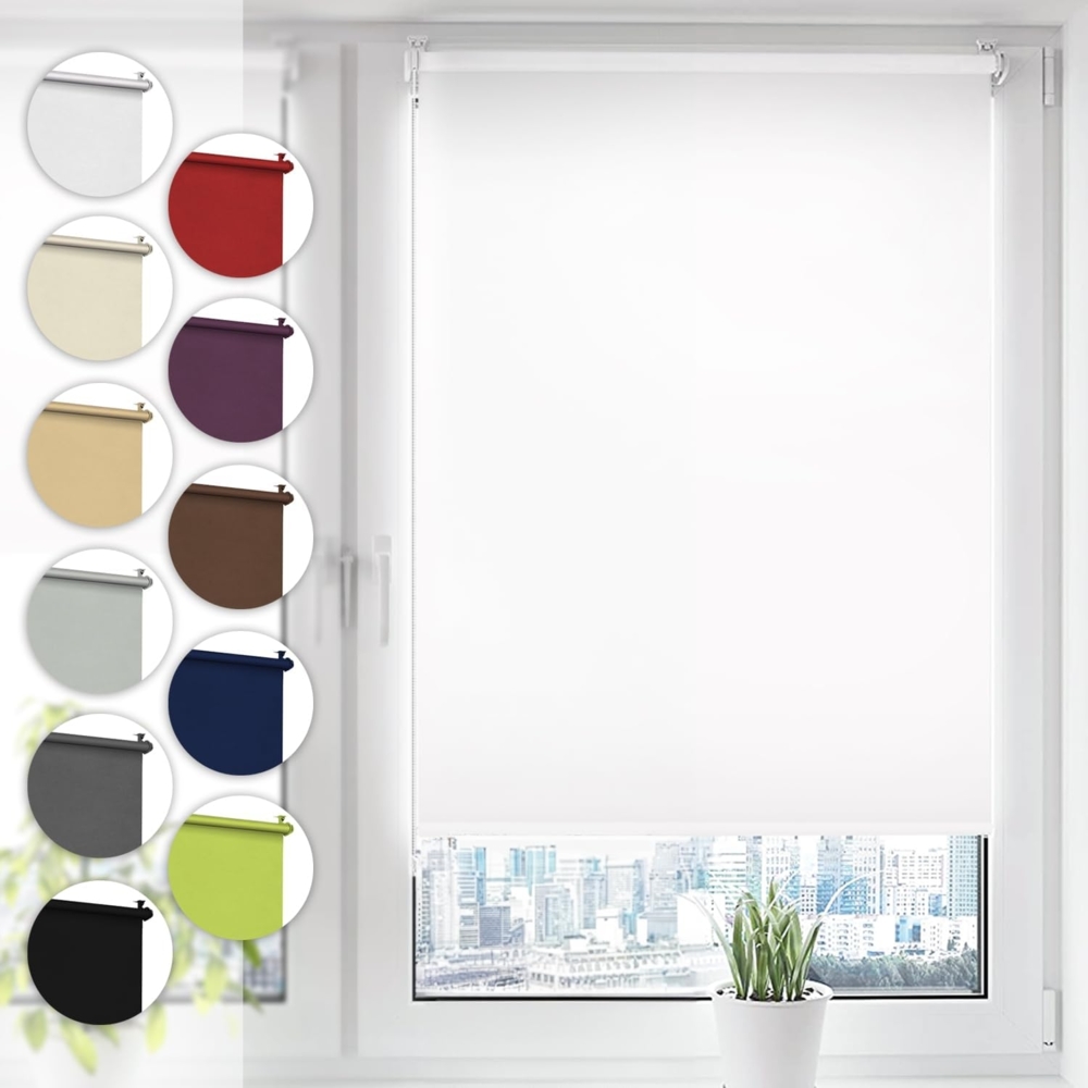 Verdunkelungsrollo Klemmfix ohne Bohren 110cm x 210cm Weiß Verdunklungsrollo Fensterrollo Rollo Seitenzugrollo Klemmrollo für Fenster & Tür Bild 1