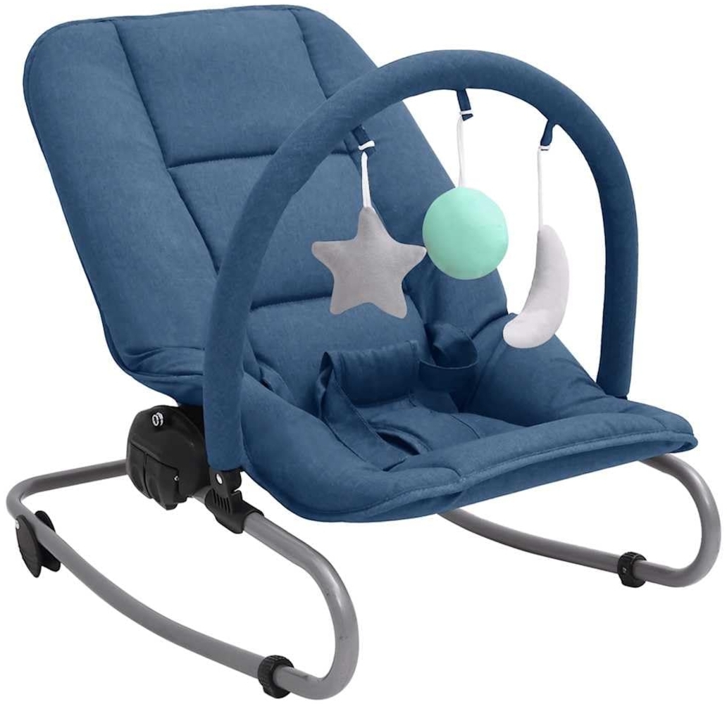 vidaXL Babywippe 3-Punkt-Sicherheitsgurt Schaukelbar Arretierbar Baby Schaukel Wippe Wiege Liege Spielbogen Babyschaukel Schaukelwippe Babywiege Marineblau Stahl Bild 1