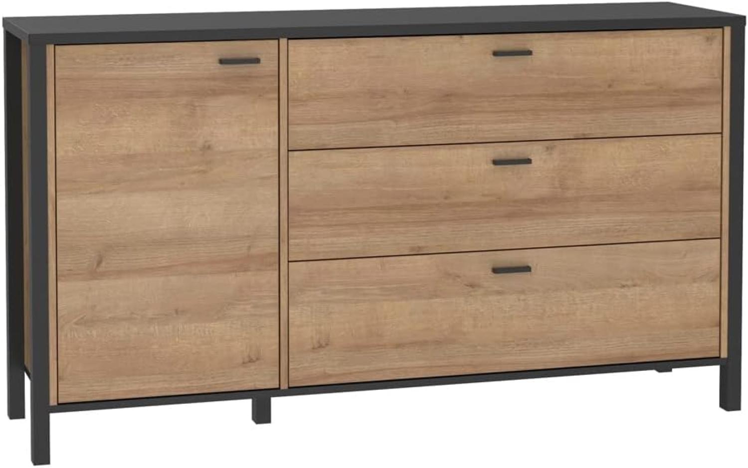 Sideboard Hector 3 Schwarz Riviera Eiche 152 x 86 x 41 cm Anrichte Schrank Bild 1