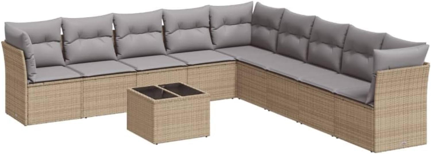 vidaXL 10-tlg. Garten-Sofagarnitur mit Kissen Beige Poly Rattan 3217789 Bild 1