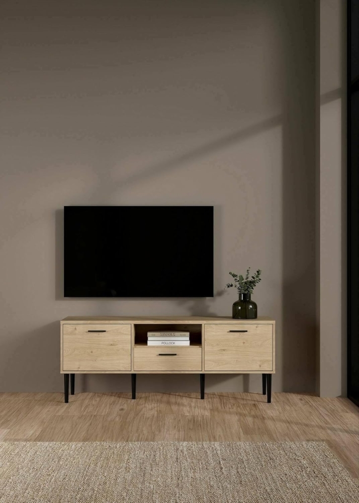 Dmora - Fernsehschrank Honorine, Ständer für Wohnzimmerfernseher, Niedriges Wohnzimmer-Sideboard, TV-Ständerbasis, 147x40 h57 cm, Eiche Bild 1