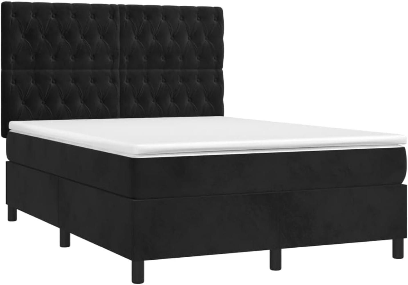 vidaXL Boxspringbett mit Matratze Schwarz 140x200 cm Samt 3143207 Bild 1