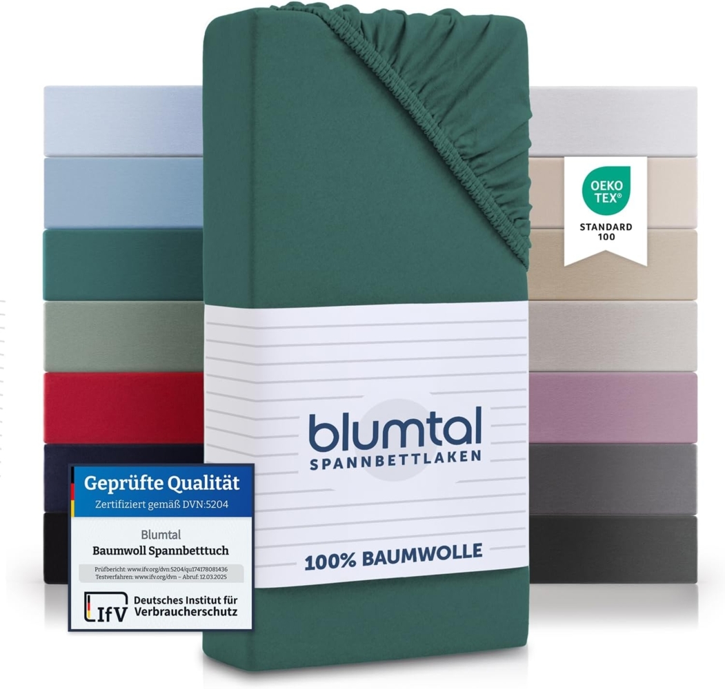 Blumtal® Baumwolle Spannbettlaken 160x200 cm Basics Jersey im 2er Set - Bettbezug 160x200 cm - OEKO-TEX zertifiziertes Spannbetttuch 160x200 cm - Matratzenbezug 160x200- Leintuch 160x200- Silver Pine Bild 1