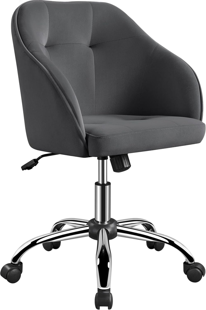Yaheetech Homeoffice Stuhl, Schminkstuhl, höhenverstellbar Drehstuhl, SamtStuhl Schreibtischstuhl für Arbeitszimmer, Schlafzimmer, Atmungsaktiv Rollstuhl bis 136 KG belastbar Dunkelgrau Bild 1