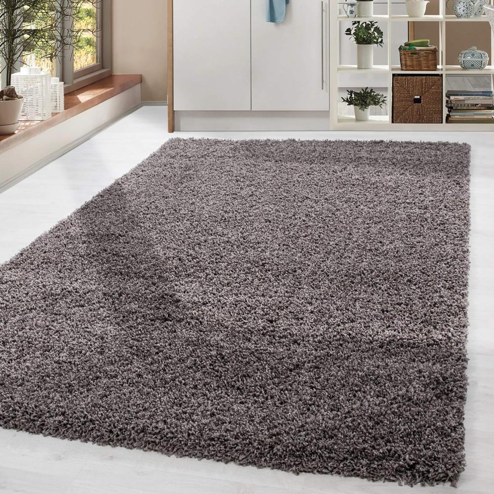 HomebyHome Shaggy Hochflor Teppich Wohnzimmer 200x300 (200x290 cm) Taupe - Teppich Flauschig, Modern, Plüsch und Weich - Ideal für Schlafzimmer, Esszimmer und als Küchenteppich Bild 1