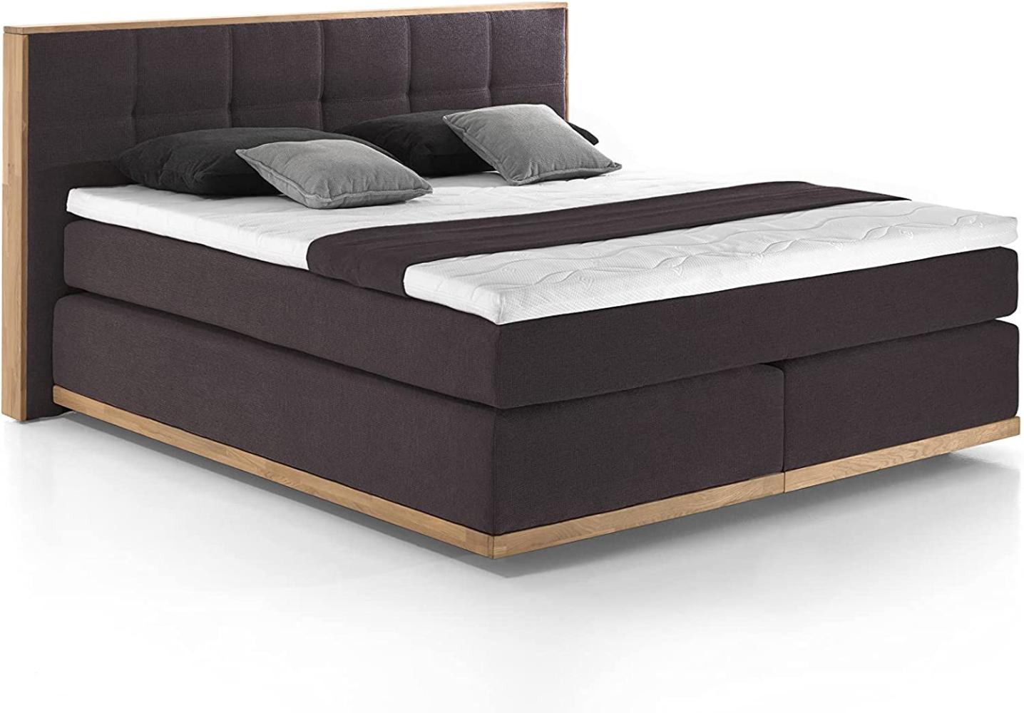 Mivano Levana Boxspringbett mit Sockel aus Eiche, 7-Zonen-Federkern, Matratzen H3/H4 + Topper Premium, Chenille, Dunkelbraun, Liegefläche 180 x 200 cm Bild 1