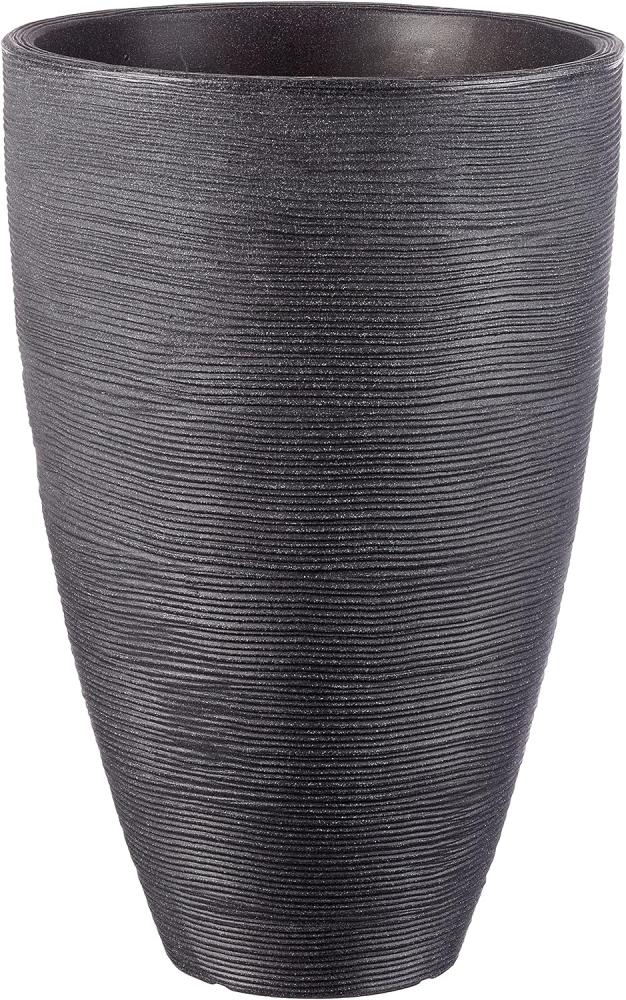 Dehner Pflanzvase Vino | Übertopf, Pflanzgefäß | für Topfpflanzen | modern, rund, formstabil, robust | Riffelstruktur | Indoor, Outdoor | Kunststoff | anthrazit | Ø 40 cm, Höhe 60 cm Bild 1