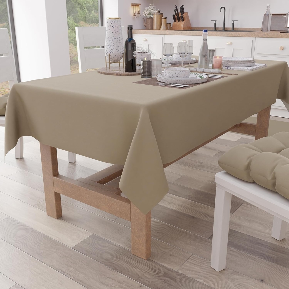 PETTI Artigiani Italiani - Rechteckige Tischdecke, Elegante Tischdecke, einfarbige Tischdecke aus Baumwolle, Tischdecke, Küche, Tischdecke Taupe X12 Plätze (140x240 cm), 100% Made in Italy Bild 1