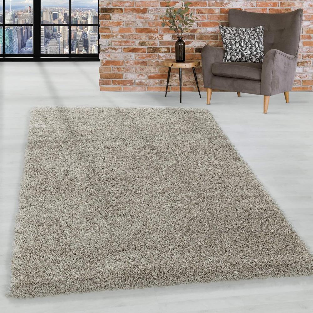 HomebyHome Shaggy Hochflor Wohnzimmerteppich Läufer 100x200 cm Natur - Flur Teppich Flauschig, Modern, Plüsch und Extra Weich - Ideal als Bettvorleger im Schlafzimmer und als Küchenläufer Bild 1