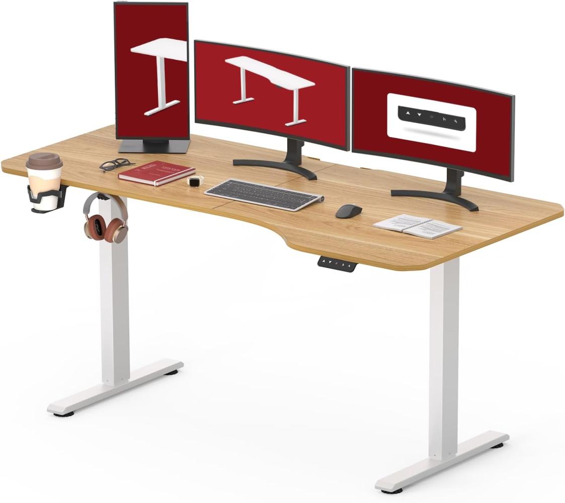 SANODESK Höhenverstellbarer Schreibtisch 160 x 75 cm Schreibtisch Höhenverstellbar Elektrisch Ergonomischer Steh-Sitz Tisch Computertisch für Heimbüro Homeoffice(ahorn) Bild 1