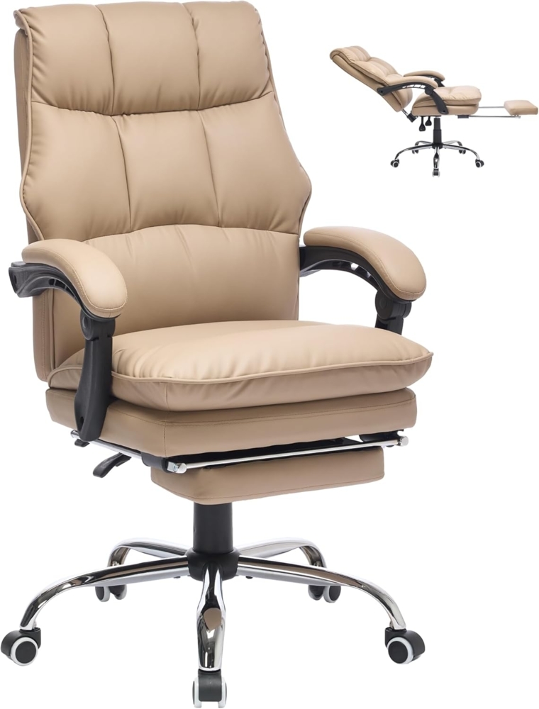 SeedWave Bürostuhl Office Chair mit 155° Verstellbare Rückenlehne und Synchrone-Armelehne, Bürostuhl mid Fußstütze und PU-Leder, Schreibtischstuhl Bild 1