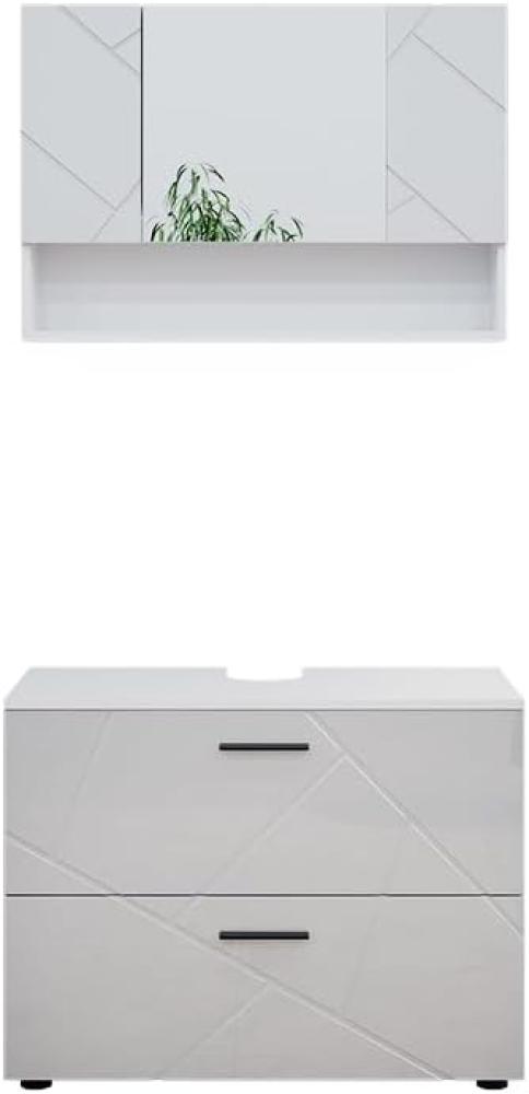 Vicco Badmöbelset Irma Weiß Hochglanz modern 80 cm Badezimmerschrank Badschrank Badezimmermöbel Waschtischunterschrank Spiegelschrank Schranktür Schrankfach Schrankschublade Ablage Aufbewahrung Bild 1