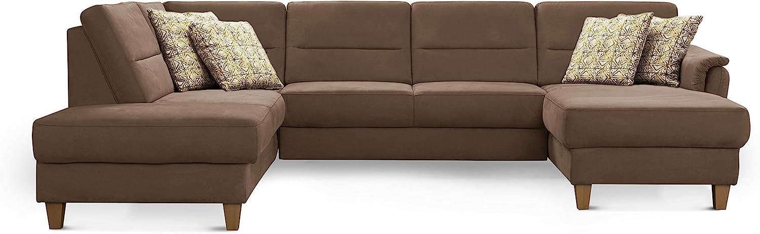 CAVADORE U-Form-Sofa Palera / Wohnlandschaft mit Schlaffunktion, Stauraum und Federkern / 314 x 89 x 212 / Mikrofaser, Hellbraun Bild 1